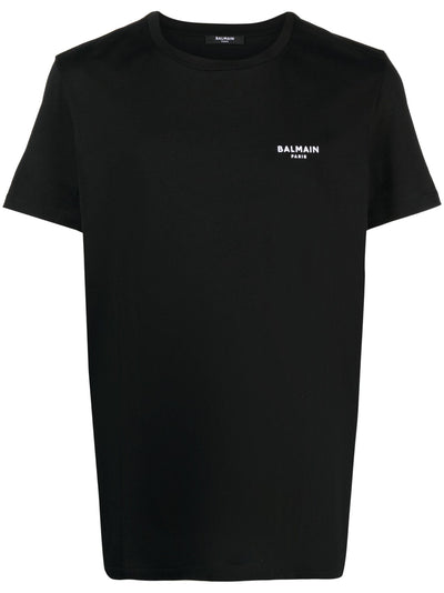 Balmain Small Logo Flock Printed T-Shirt in Black